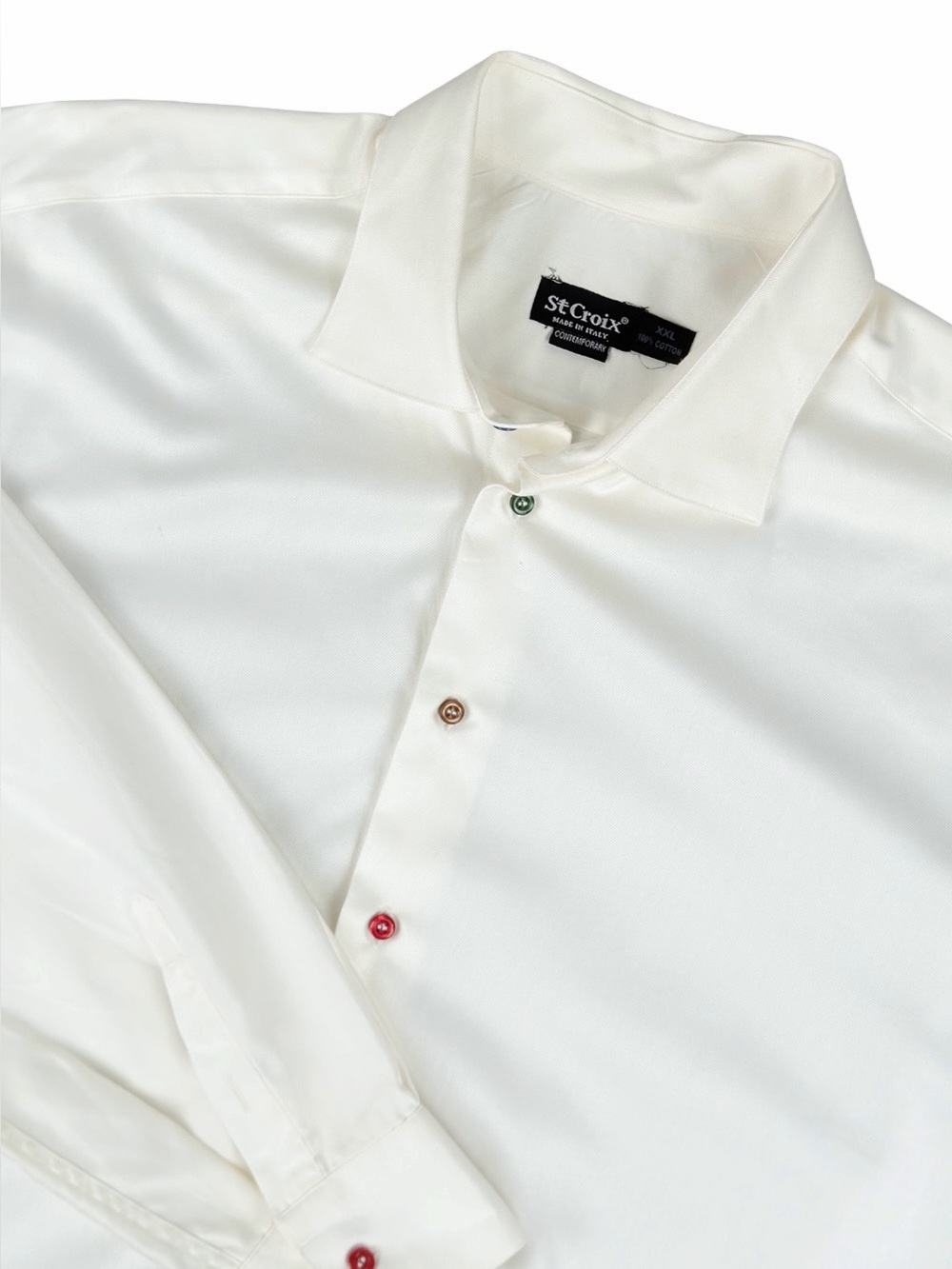 St Croix Men's XXL Dress Shirt White Multicolor Buttons 100% Cotton Made Italy